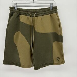 EPTM Geometric Camo Green Sweat Shorts Elastic Waist Drawstring Men M 32